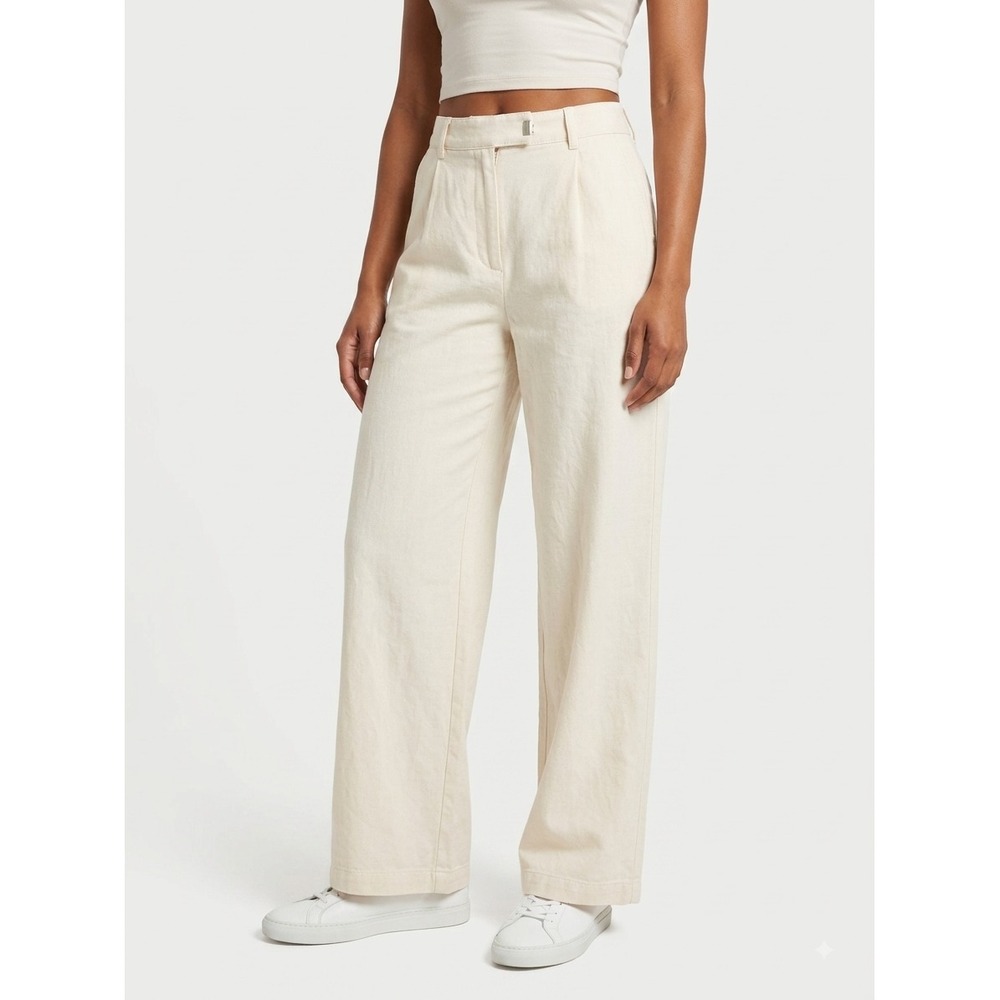 American Eagle Trousers Womens 8 Cream Stretch Wide Leg Utility Pleated‎ Pants